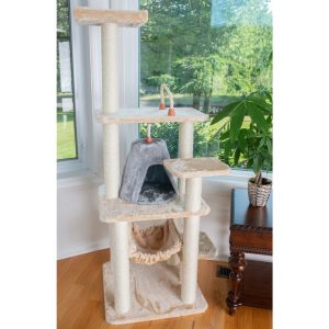 Armarkat 65-in Real Wood Cat Tree & Condo Scratching Post Tower,  Beige