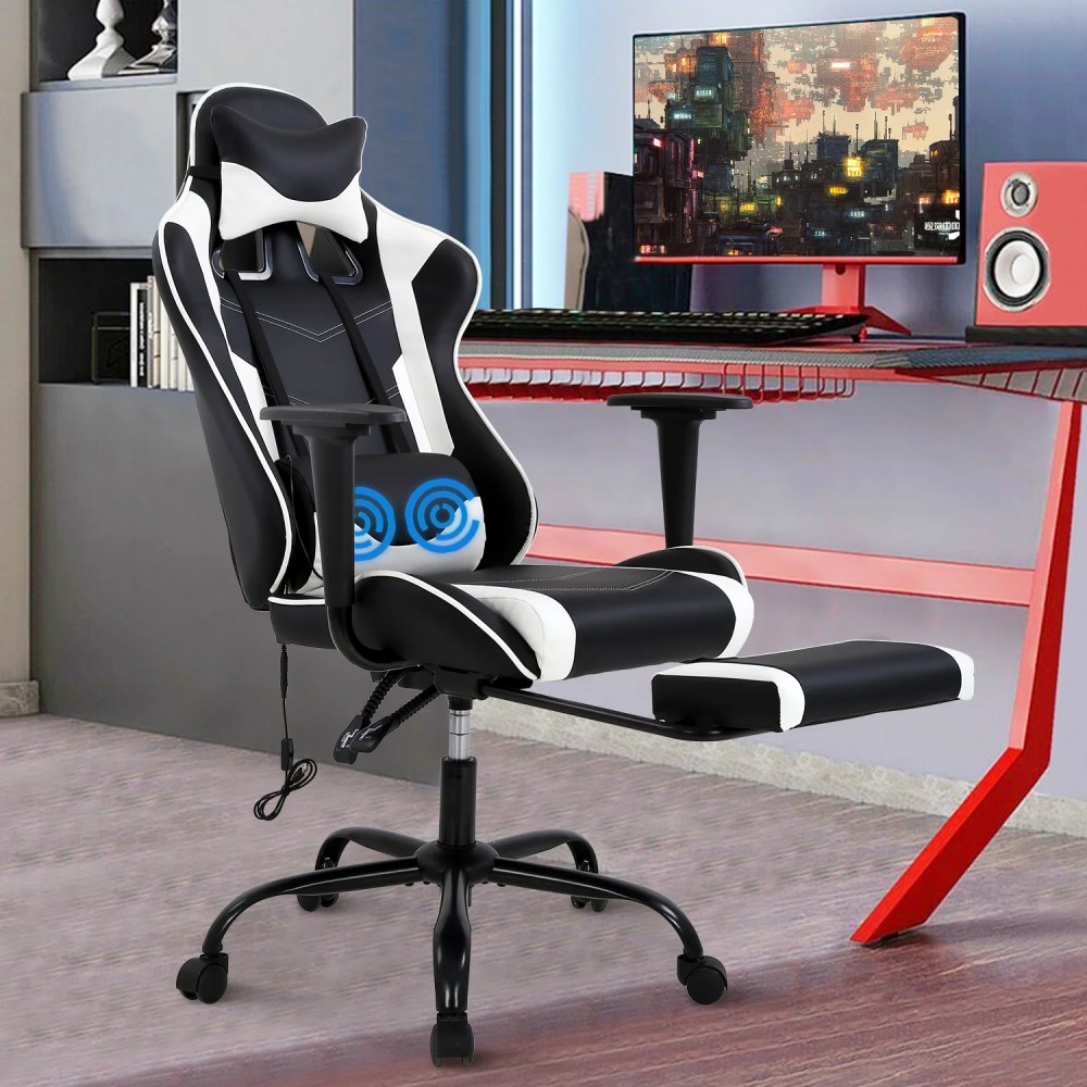 YRLLENSDAN Massage Gaming Chair Video Game with Footrest,Ergonomic Gamer Chair for Adults High Back Gaming Computer Chair with Arms Lumbar Support