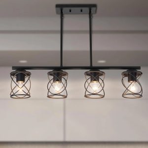 4-Light Kitchen Island Light,Dining Room Lighting Fixtures Hanging for Kitchen Island Table Living Room,Black Metal