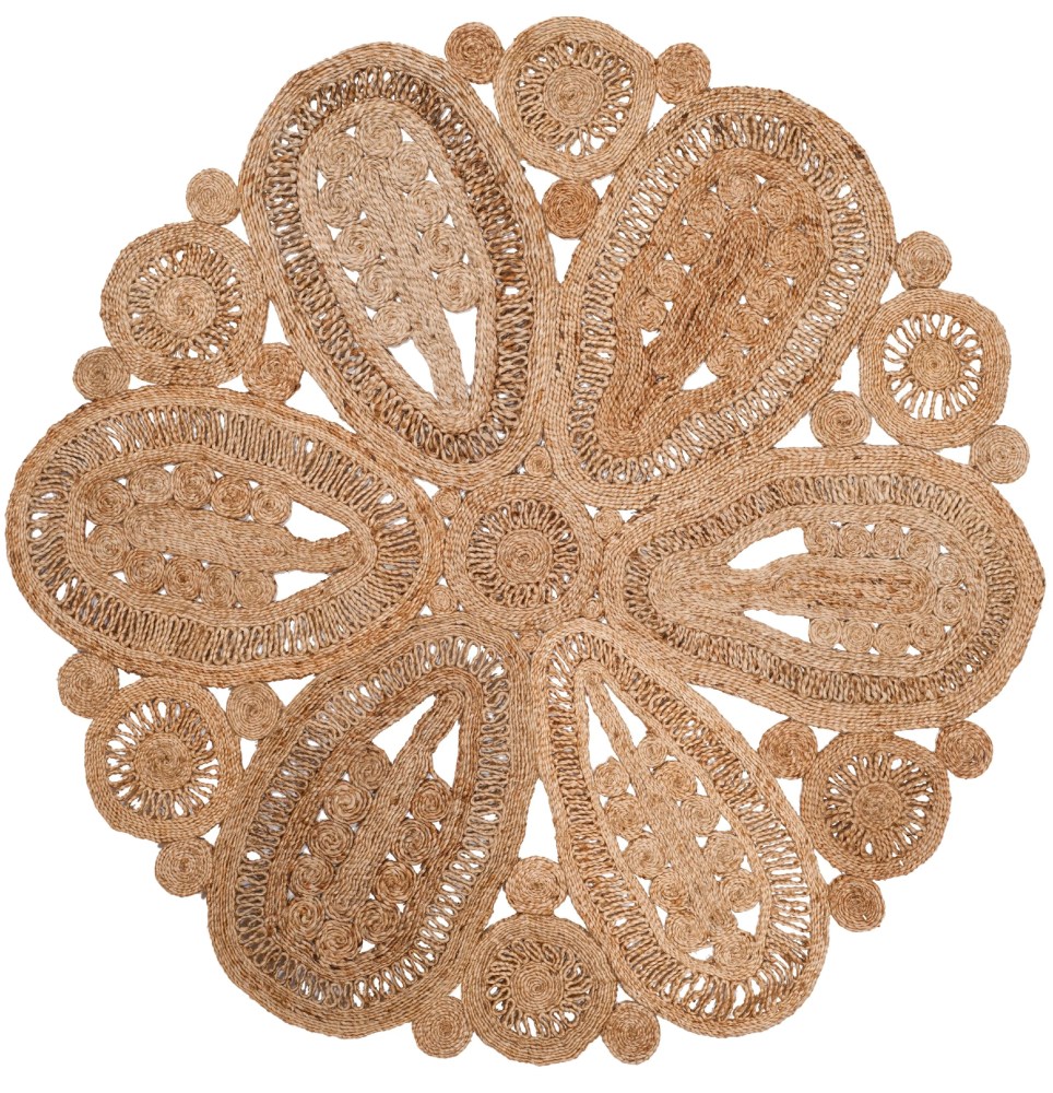 SAFAVIEH Natural Fiber Stamen Braided Jute Area Rug, Natural, 6" x 6" Round - Image 4