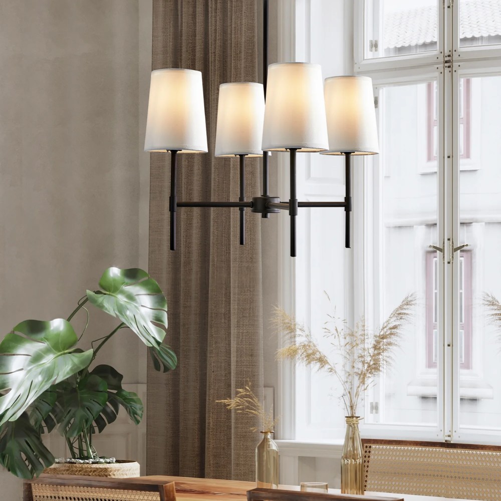 Better Homes & Gardens Meadowood 4-Light Chandelier, Matte Black Finish, White Fabric Shades, LED Bulbs Included - Image 9