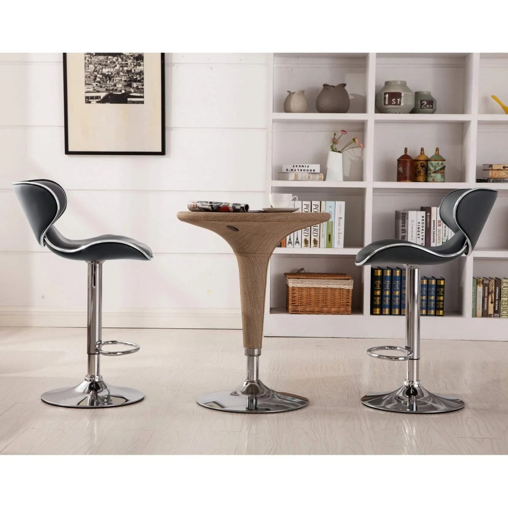 Roundhill Masaccio Cushioned Leatherette Upholstery Airlift Adjustable Swivel Barstool with Chrome Base, Set of 2, Multiple Colors Available - Image 5