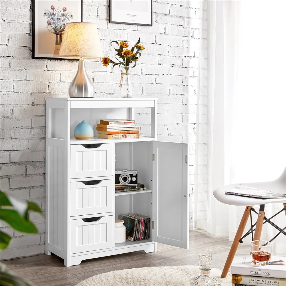 Alden Design Wooden Bathroom Storage Cabinet with Open Shelving, White - Image 11