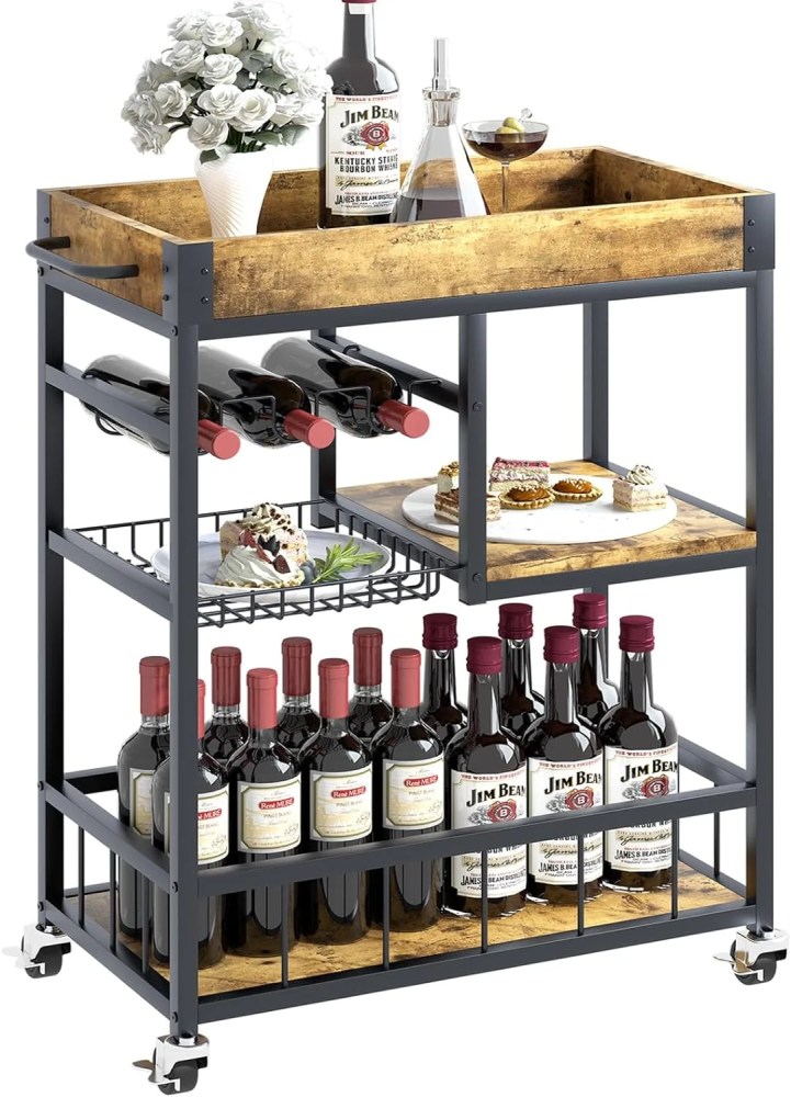 Aboxoo Vintage Style Kitchen Serving Cart with Basket