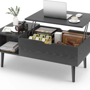 AENKYO Coffee Table,Lift Top Coffee Tables for Living Room with Storage Shelf and Hidden Compartment, Black