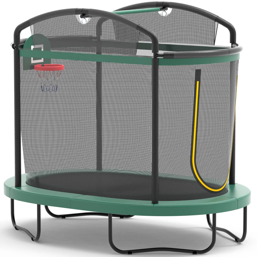 6Ft Toddler Trampoline for Kids with Enclosure, Shinpt Indoor & Outdoor Toddler Trampoline, Mini Trampoline for Boys & Girls Ages 3, Small Trampoline with Basketball Hoop & No-Gap Safe Design