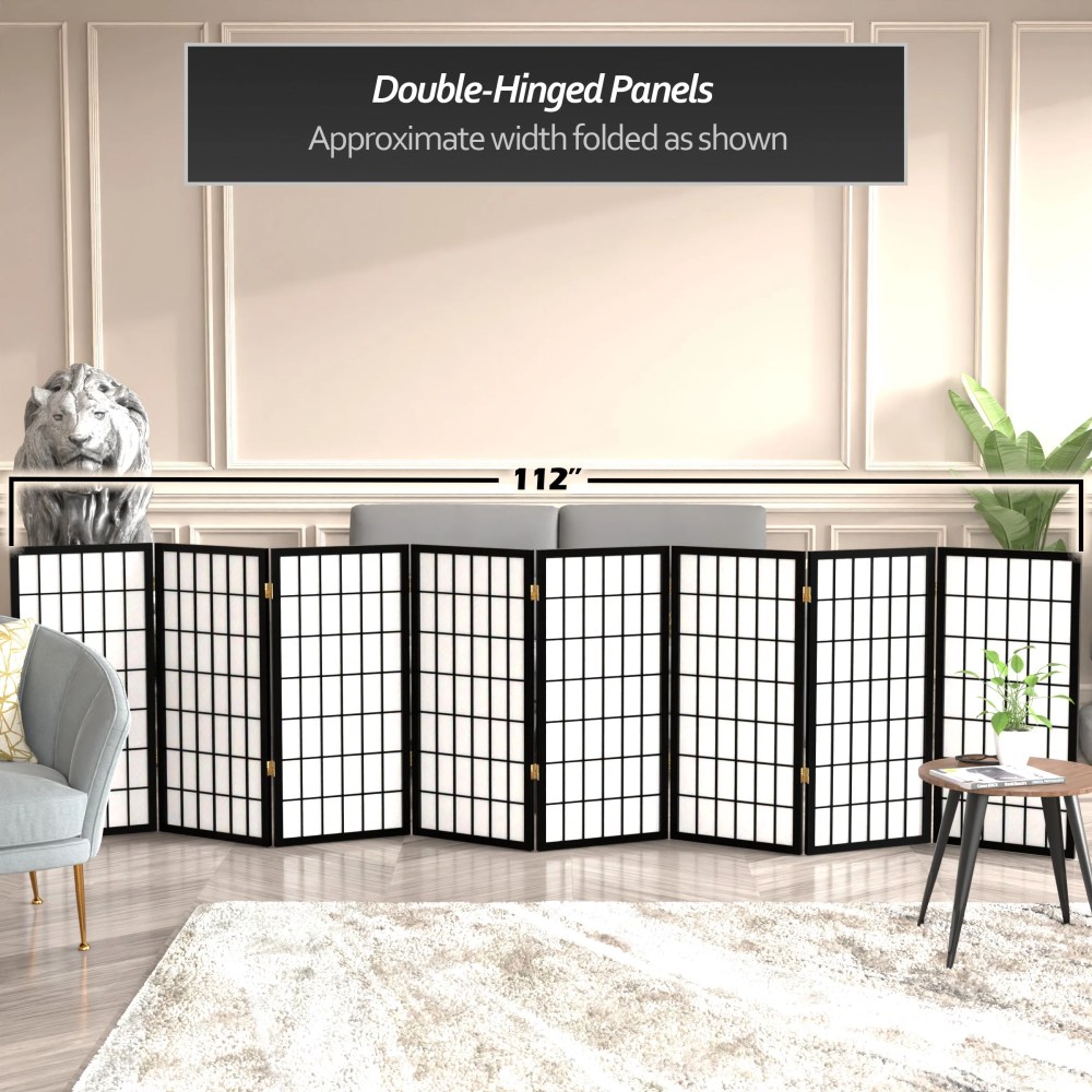 Red Lantern 3 ft. Short Window Pane Shoji Screen - Black - 8 Panels - Image 2