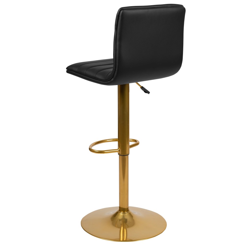 Flash Furniture Vincent Modern Black Vinyl Adjustable Bar Stool with Back, Counter Height Swivel Stool with Gold Pedestal Base, Set of 2 - Image 5