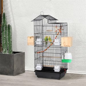 Alden Design 39" Metal Large Roof Top Parrot Cage,  Black