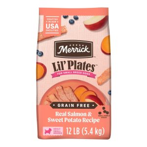 Merrick Lil' Plates Premium Grain Free Dry Dog Food for Small Dogs,  Real Salmon and Sweet Potato Kibble,  12.0 lb. Bag