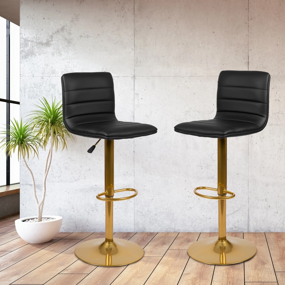 Flash Furniture Vincent Modern Black Vinyl Adjustable Bar Stool with Back, Counter Height Swivel Stool with Gold Pedestal Base, Set of 2 - Image 12