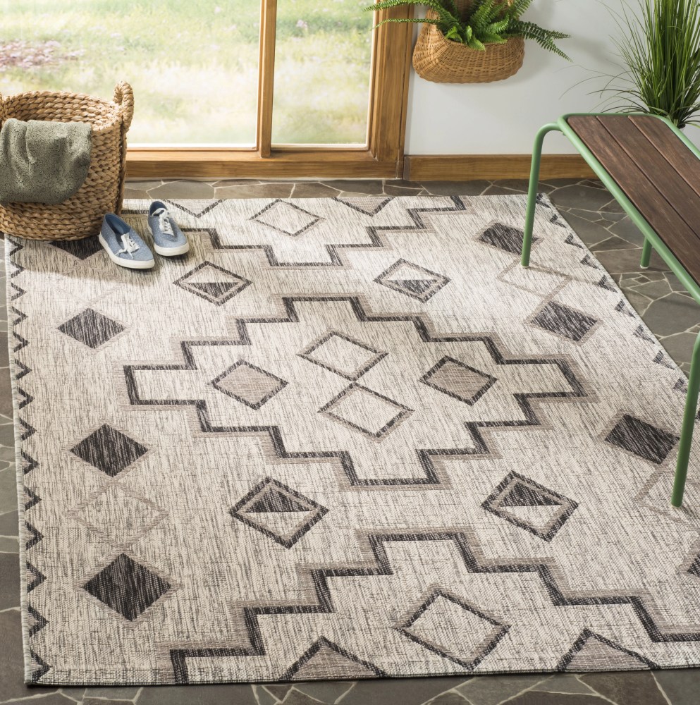 SAFAVIEH Courtyard Floella Geometric Indoor/Outdoor Area Rug, 6'7" x 9'6", Grey/Black - Image 4