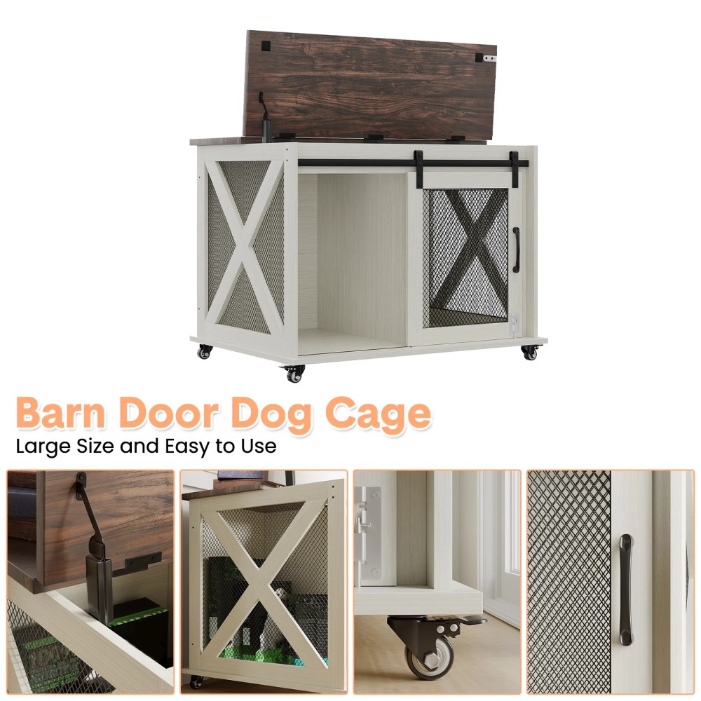 37" Stress-Free Dog Crate with Dual Access Sliding Barn Door & Flip Top Design Creates a Cozy Den for Your Pet - Image 3