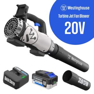 Westinghouse Cordless 20V Leaf Blower with 4Ah Battery and Charger,350 CFM and 110 MPH Max Airspeed,2 hr. Charge Time with Variable Speeds
