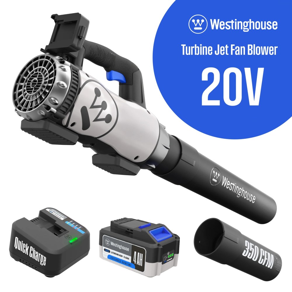 Westinghouse Cordless 20V Leaf Blower with 4Ah Battery and Charger,350 CFM and 110 MPH Max Airspeed,2 hr. Charge Time with Variable Speeds