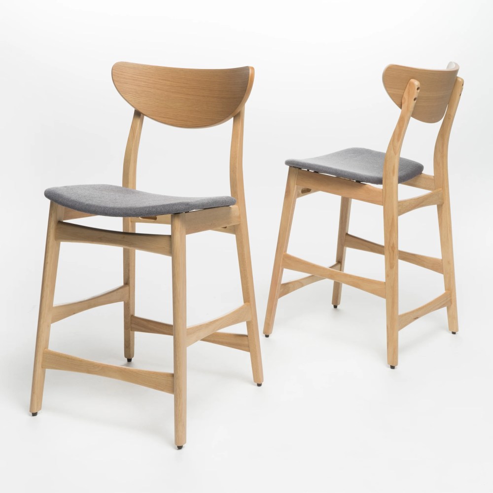 Noble House Gillian Fabric Counter Chair, Set of 2, Dark Grey, Natural Oak - Image 2