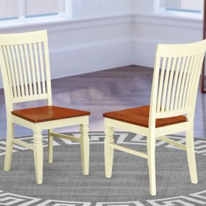 WEC-BMK-W Weston Dining Wood Seat Chair with Slatted Back in Black Finish - Set of 2