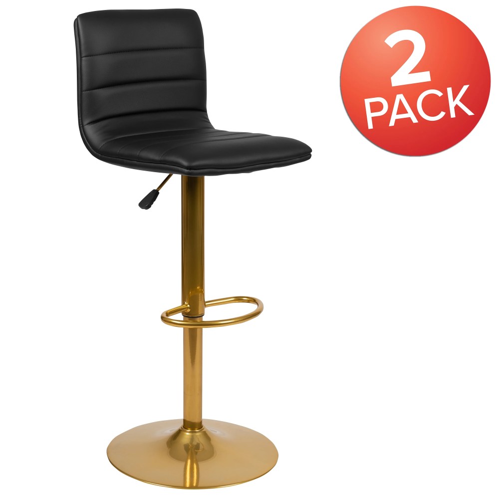 Flash Furniture Vincent Modern Black Vinyl Adjustable Bar Stool with Back, Counter Height Swivel Stool with Gold Pedestal Base, Set of 2 - Image 9