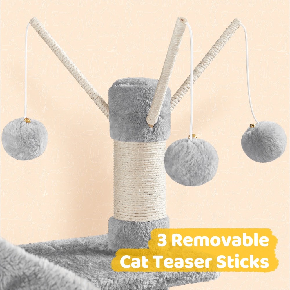Alden Design 67" H Multi-Level Cat Tree Tower with 2 Cat Condos & Hammock Basket, Light Gray - Image 5