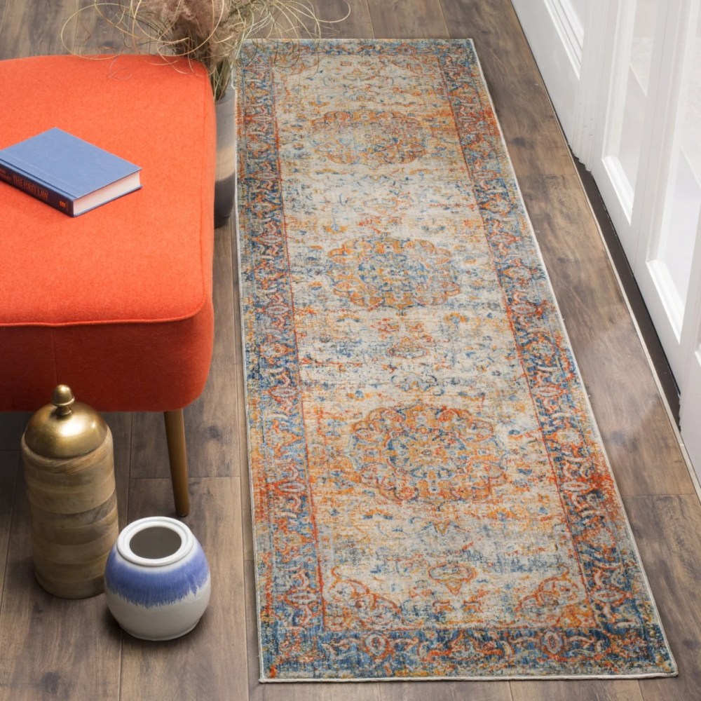 SAFAVIEH Vintage Persian Trina Traditional Polyester Area Rug, Blue/Multi, 6" x 9" - Image 9