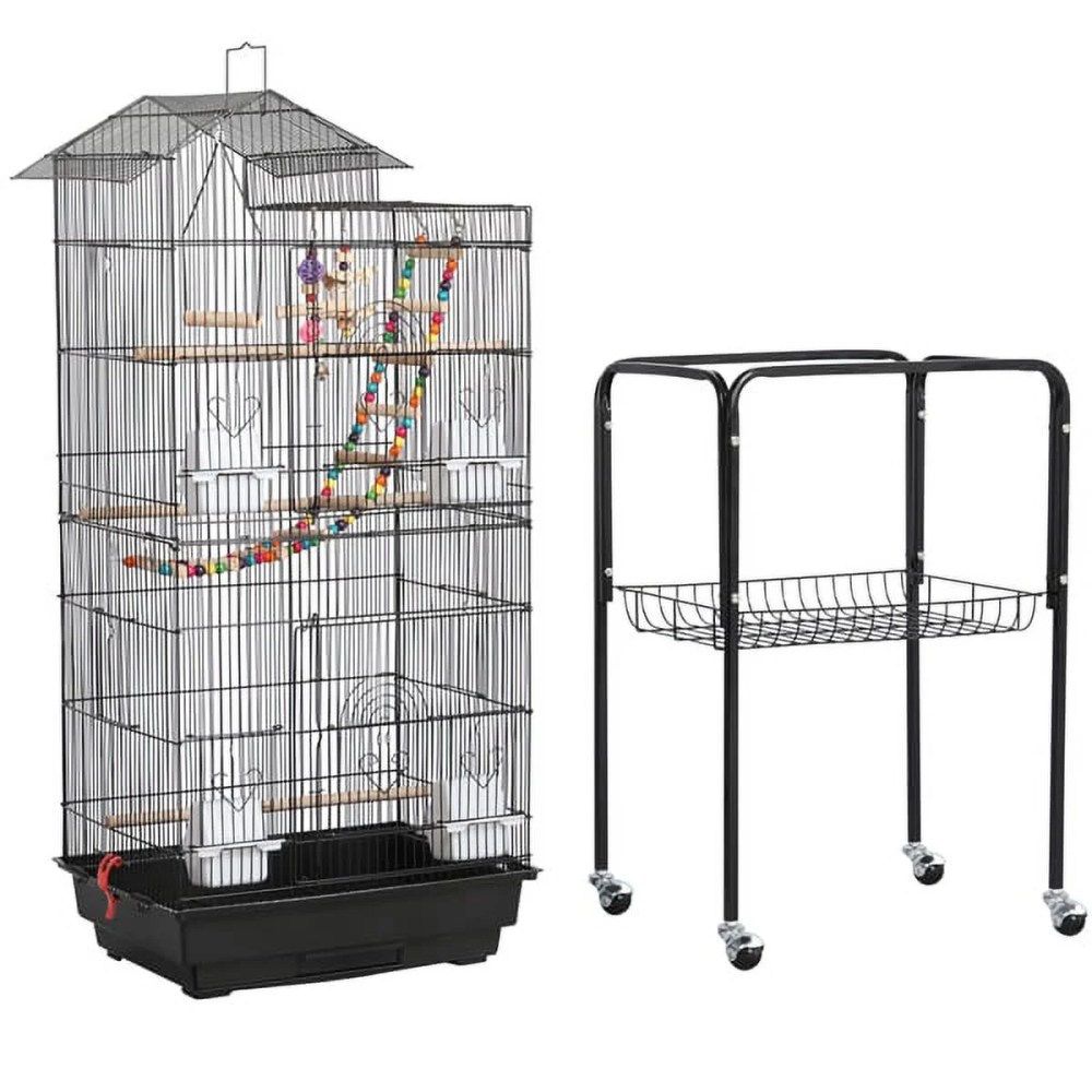 Alden Design 62.4"H Metal Rolling Mid-Size Bird Cage with Detachable Stand, Black - Image 6