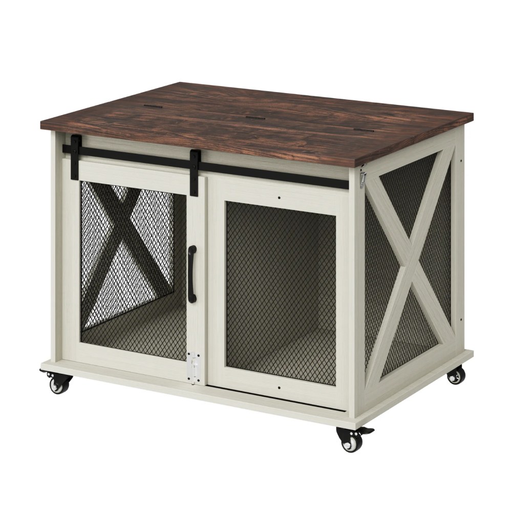 37" Stress-Free Dog Crate with Dual Access Sliding Barn Door & Flip Top Design Creates a Cozy Den for Your Pet - Image 32