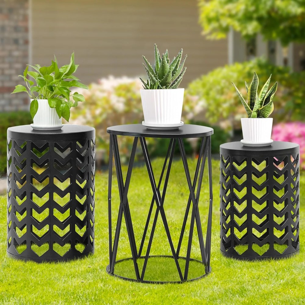 Y&M Set of 3 Stacking Coffee Tables for Living Room End Tables,Nesting Side Table,Outdoor Decorative Garden Stool with Heavy Duty Modern Industrial Decor - Black (Ship from US)