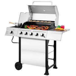 Royal Gourmet GA5401T 5-Burner BBQ Liquid Propane Gas Grill with Side Burner,  Stainless Steel 60, 000 BTU Barbecue Grill for Patio Garden Picnic Backyard Party,  Silver