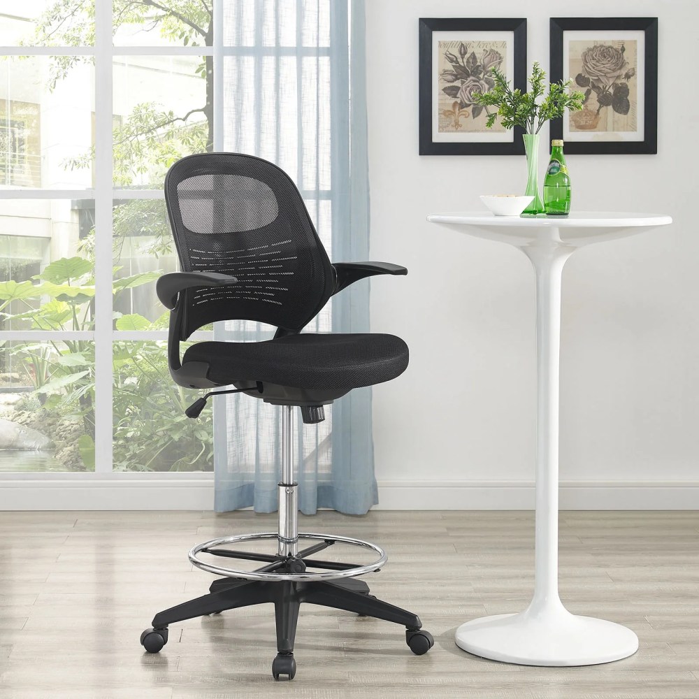 Modway Advance Drafting Chair with Mesh Back and Armrests in Black - Image 5