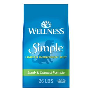 Wellness Simple Limited Ingredient Diet Adult Dry Dog Food,  Wholesome Grain Kibble,  Sensitive Stomach,  Skin & Coat Support,  Natural,  Chicken Free,  Lamb and Oatmeal Recipe,  26 lb Bag
