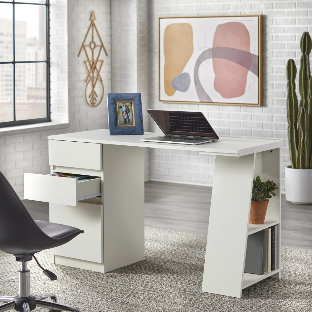 Como Writing Desk with 3 Storage Drawers, White - Image 3