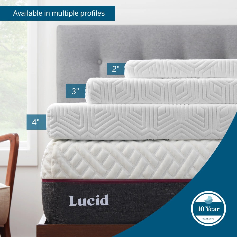 Lucid 2" Gel Memory Foam Mattress Topper, Queen - Infused with Cooling Gel and Aloe, Washable Cover - Image 13