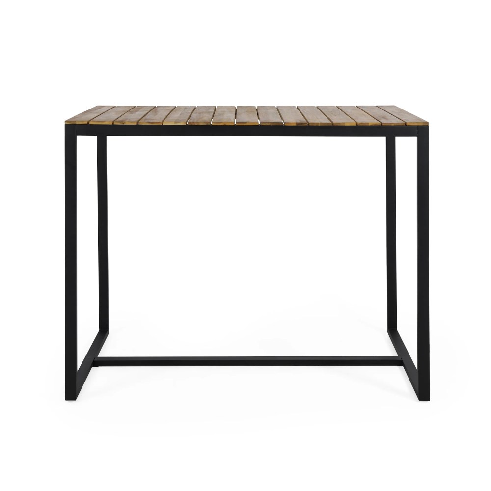 Noble House Elkhart Outdoor Modern Acacia Wood Bar Table Teak and Black - Image 3