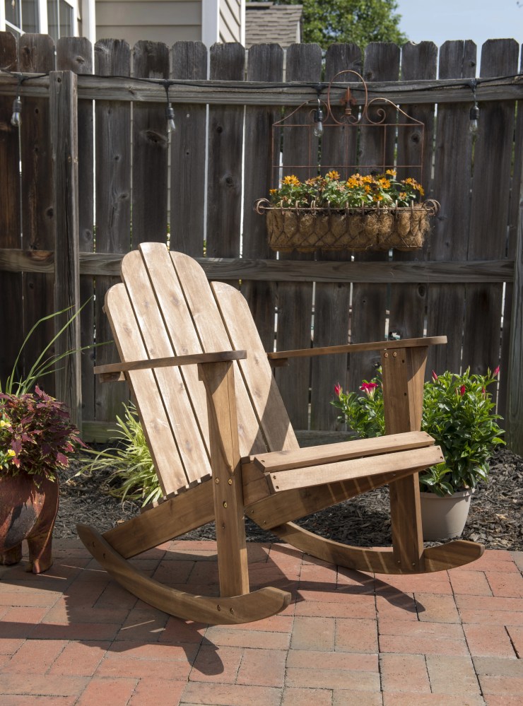 Linon Outdoor Acacia Wood Adirondack Rocking Chair, Acorn Brown Stain