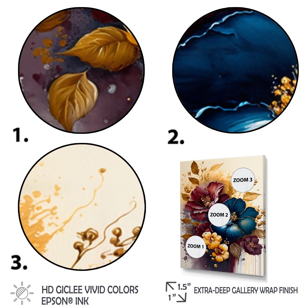 Designart Burgundy And Blue Hibiscus Bunch III Canvas Wall Art - Image 2