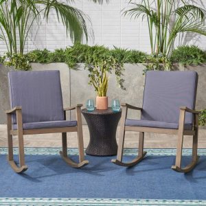 Outdoor Acacia Wood Rocking Chair with Cushion, Grey