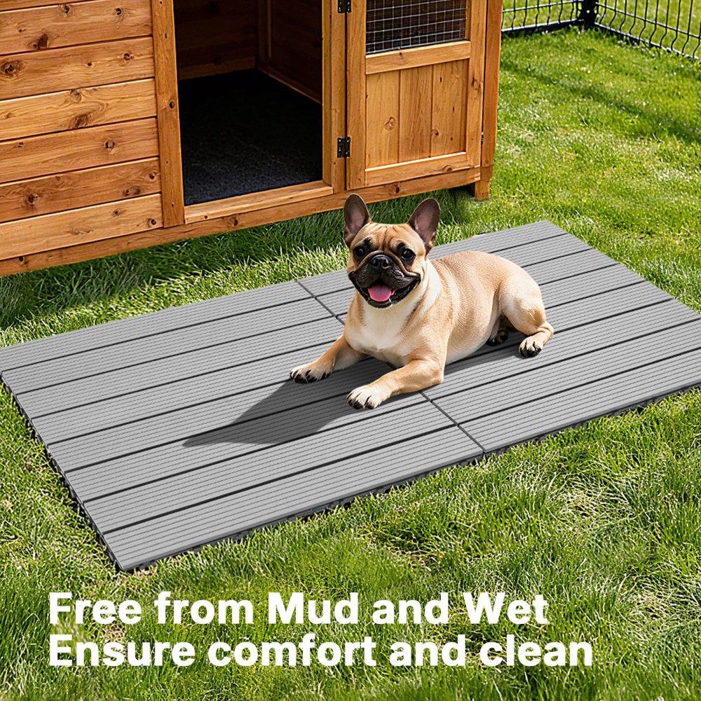 Veehoo Outdoor Flooring Decking for Dog Kennels, 4" x 2" Waterproof Dog Training Platform, Portable Deck for RV, Pet Enclosures, Grey (24 x 12 inches, 4PCS) - Image 2