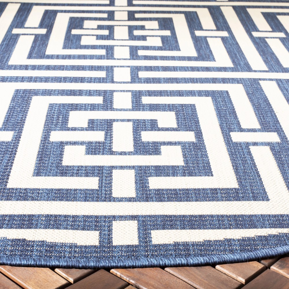 Safavieh Courtyard Ariana Geometric Indoor/Outdoor Area Rug, Navy/Beige, 5'3" x 5'3" Round - Image 5