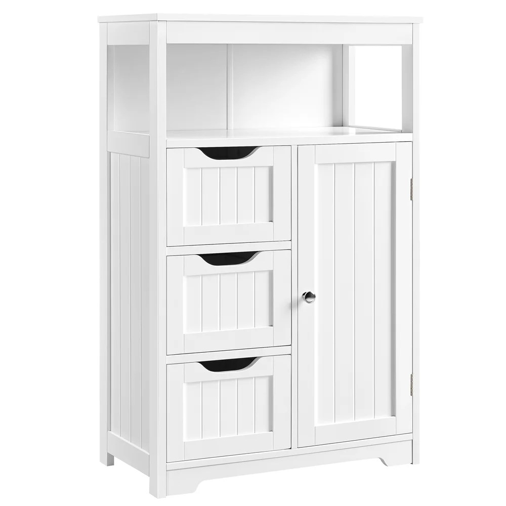 Alden Design Wooden Bathroom Storage Cabinet with Open Shelving, White