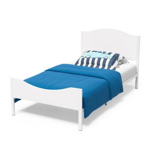 Yoneston Twin Metal Platform Bed Frame with Wood Headboard, White Finish Single Bed Frames Mattress Foundation for Kids Teens Boys & Girls, No Box Spring Needed