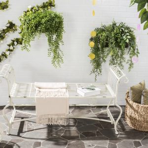 Safavieh Brielle Adult Metal Outdoor Benches Antique White