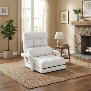 Yardi Yard Folding Lazy Floor Chair Sofa with Armrests and Pillow-White,Gaming Chair Floor,Floor Chairs for Adults,No Assembly Required