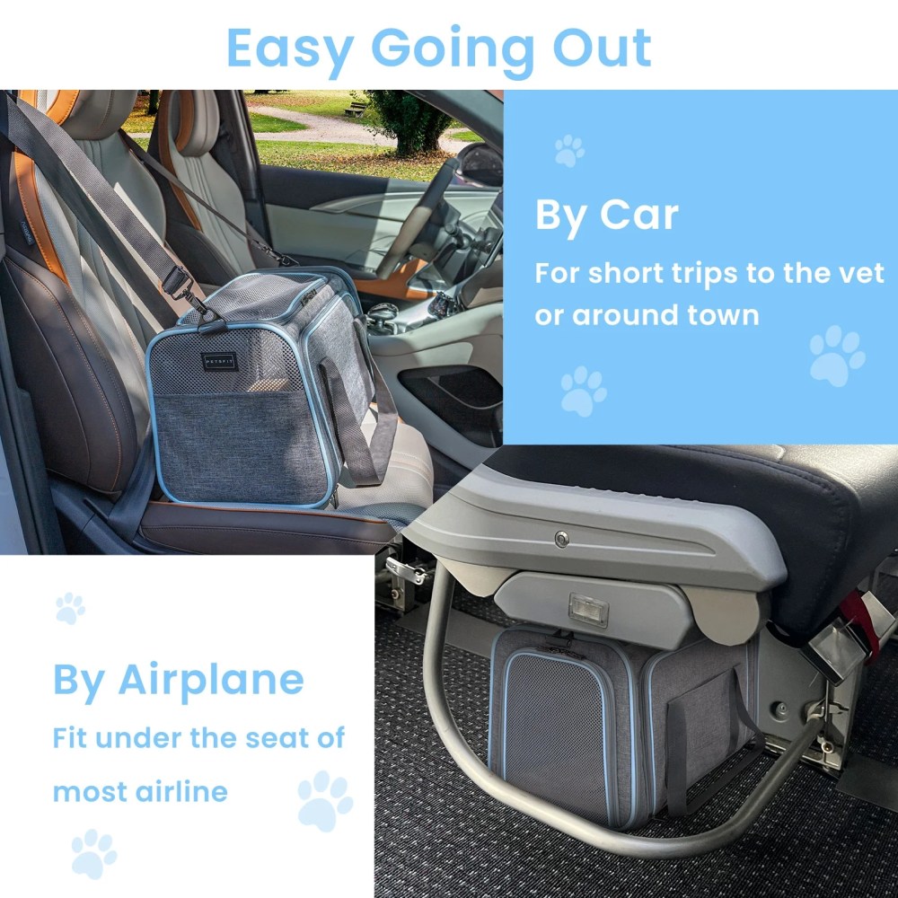 Petsfit 19" Expandable Soft-Sided Cat Carrier, Airline Approved Portable Washable Pet Travel Carrier with Two Extension for Kittens, Light Gray - Image 7