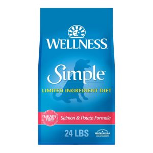 Wellness Simple Limited Ingredient Dry Dog Food for Sensitive Stomachs,  Supports Skin & Coat,  Grain Free,  Natural,  Salmon & Potato Recipe,  (24-Pound Bag)
