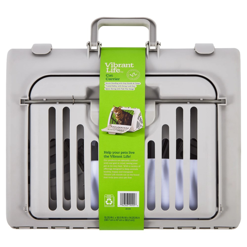 (4 pack) Vibrant Life One Size Plastic Foldable Hard-Sided Cat Carrier, Gray - Image 8