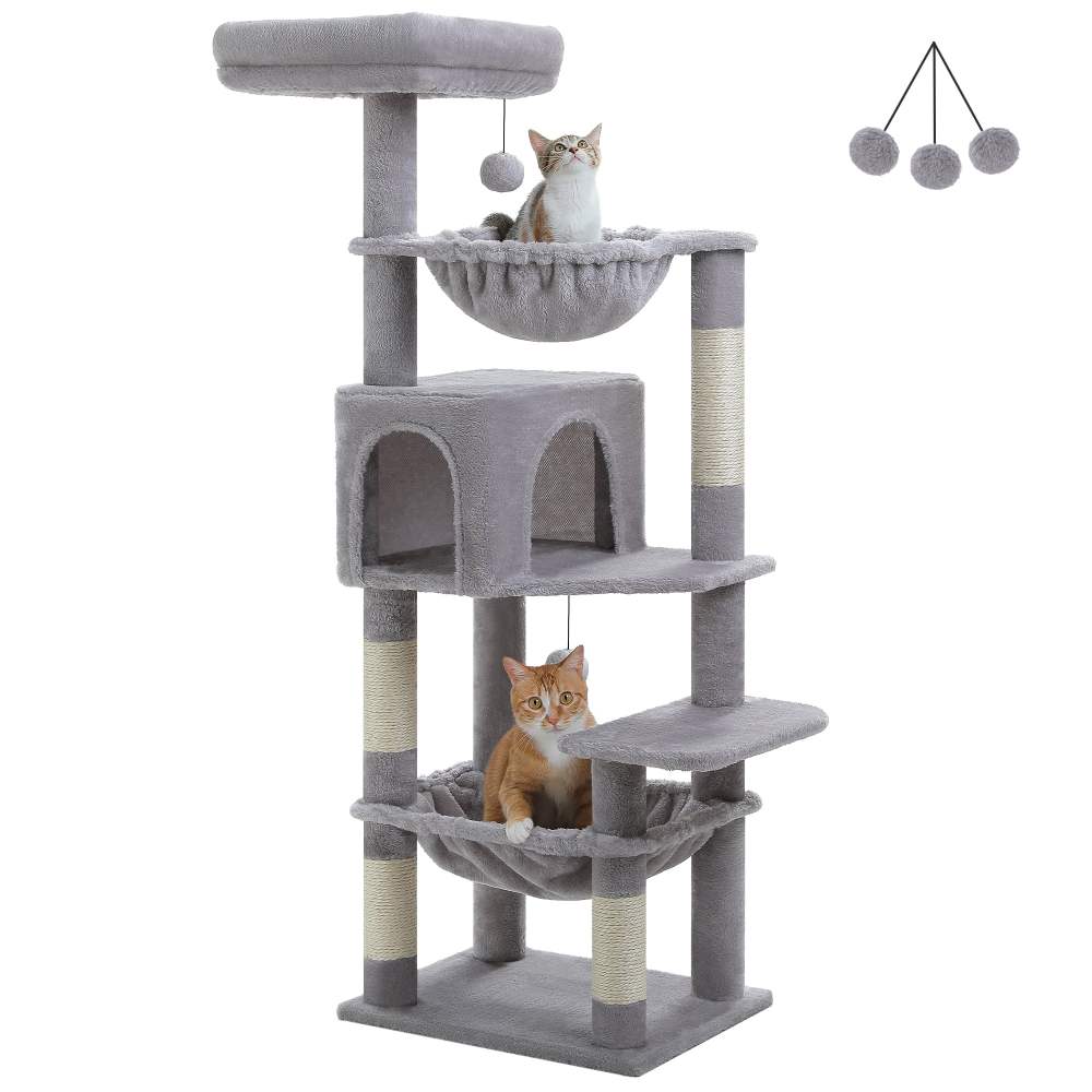 PAWZ Road 49" Large Cat Tree Multi-Level Scratcher with Two Hammocks&Condo for Indoor Cats Gray - Image 8