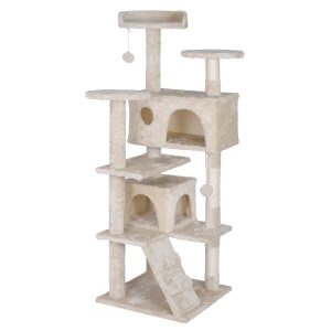 ZENY 55" Multi-Level Cat Tree Condo Furniture with Sisal-Covered Scratching Posts,  2 Plush Condos,  Light Beige