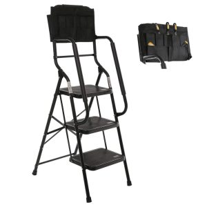 3 Step Ladder with Handrails & Tool Bag,500 lb Folding Step Stool,Non-Slip Wide Pedal Steel Stepladder,Heavy Duty Portable Safety Ladder for Home Kitchen Garage Black