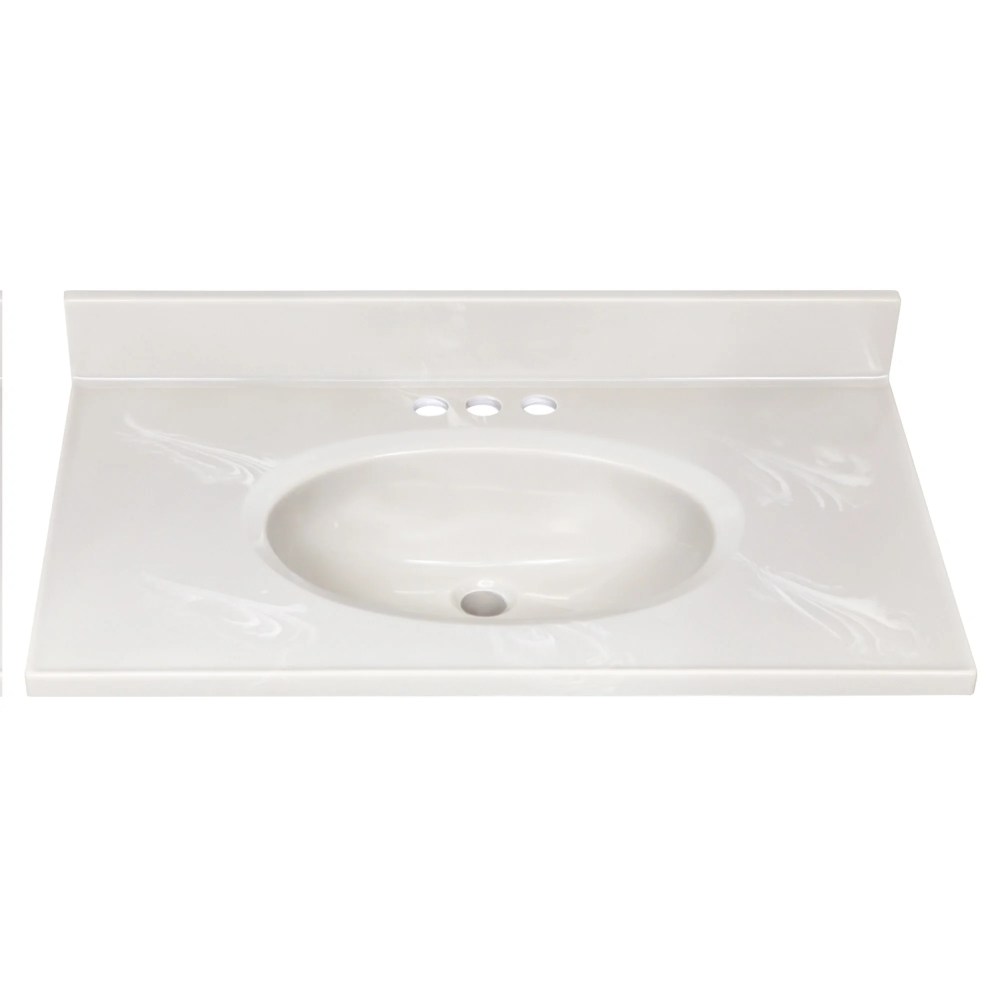 Design House Cultured Marble 31" x 19" Single Bowl Vanity Top with Centerset Mount and Backsplash, Ivory Swirl - Image 8
