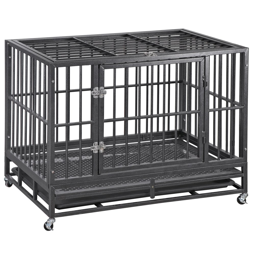 ZENY 38 Inch Indestructible Heavy Duty Dog Crate Escape Proof with Lockable Wheels High Anxiety Double Door Design - Image 7
